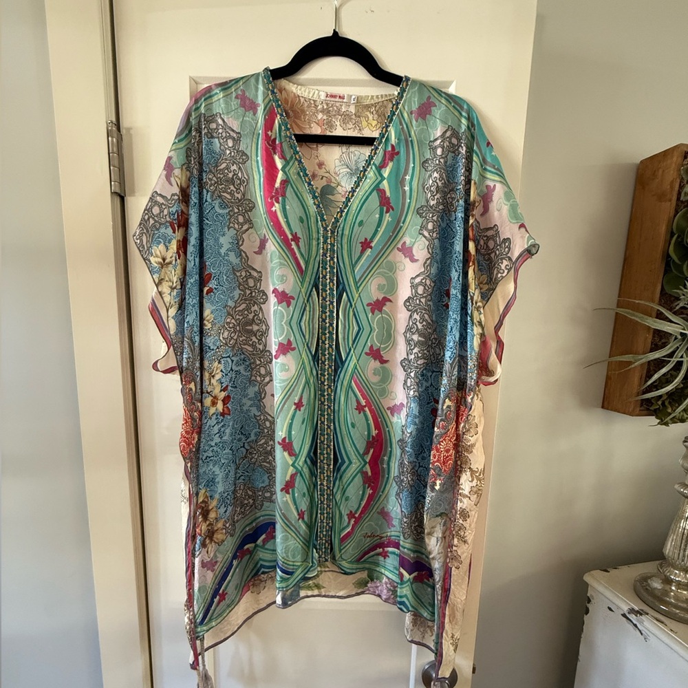 Johnny Was 100% SILK Bathing Suit Coverup Size XL, Excellent Condition